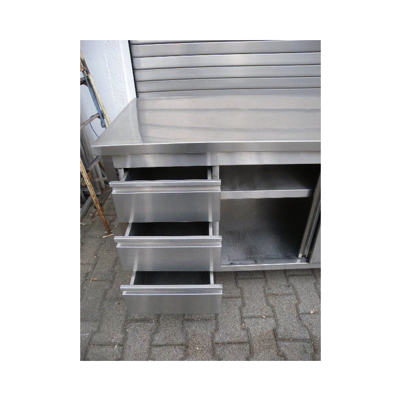 2 tlg Arbeitsschrank mit Schiebetüren + 3 Schubladen Edelstahl