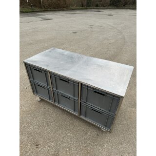 Zutatentisch / Arbeitstisch mit 6 Behältern Edelstahl auf Rollen ca.140 cm Breit