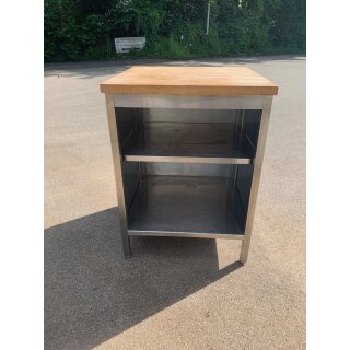Arbeitstisch Edelstahl mit Ablage und Holzplatte  ca. 80 x 80 x 110 cm (B x T x H)