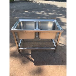 Spültisch mit  2 Becken Edelstahl ca. 120 x 70 x 85 cm (B x T x H)
