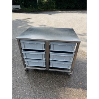 Zutatentisch mit 6 Kunststoffbehälter  Edelstahl auf Rollen ca. 94 cm breit