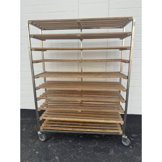 Ausbackwagen / Brotwagen Edelstahl mit 10 Holzrosten ca. 120 x 40 cm