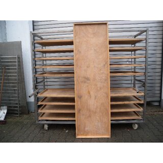 Abziehapparatwagen / Transportwagen Edelstahl mit 10 Holzauflagen ca. 200 x 60 x 4,5 cm