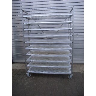 Ausbackwagen / Transportwagen Edelstahl mit 10 gelochten Alurosten